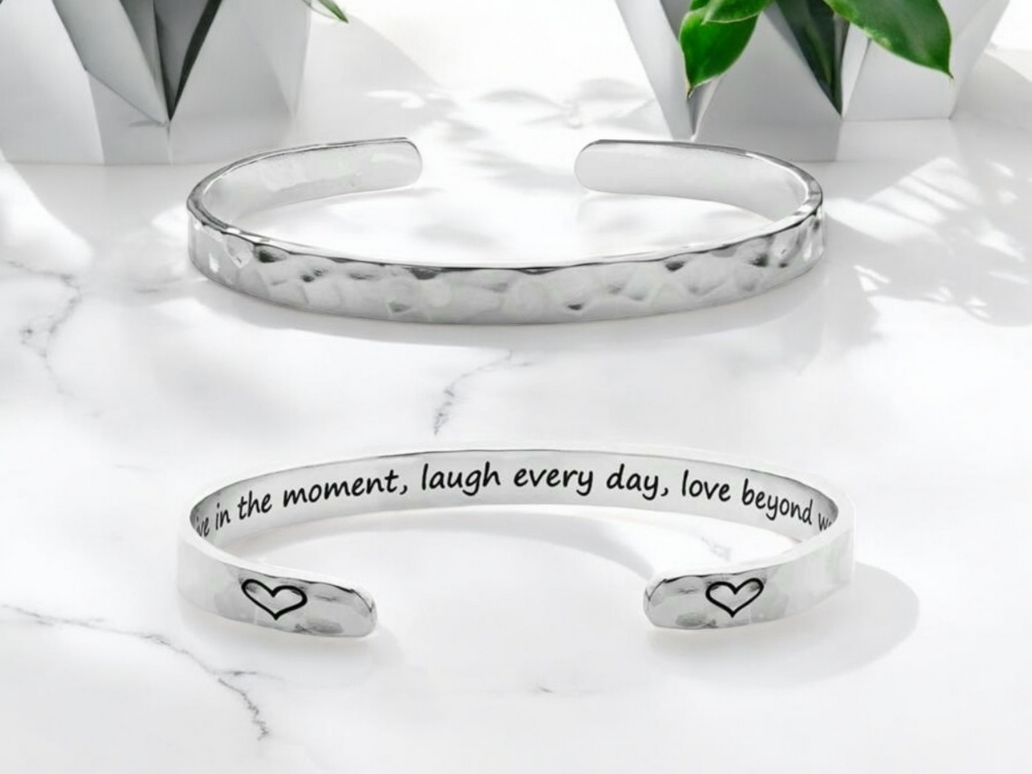 Stainless Steel Bangle - Live in the moment, laugh everyday, love beyond...