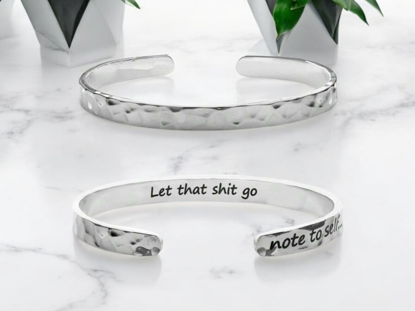 Stainless steel bangle - Let that shit go